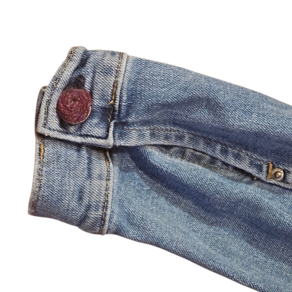 Upcycle Denim Jacket with Colorful Back Embroidered Panel Llama Sz 10 - Picture 5 of 5